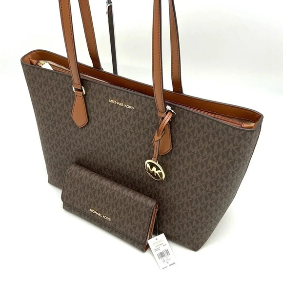 Michael Kors Large EW Crossbody Bag & Large Trifold Wallet Brown/Gold - Picture 12 of 14